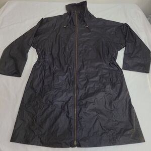 Eileen Fisher Women's L/XL Black Stand Collar Organic Cotton Parka Zipper Coat